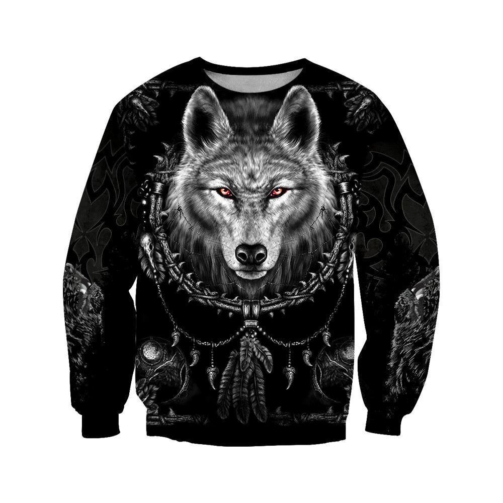 3D Full Black Wolf Print Hoodies Man