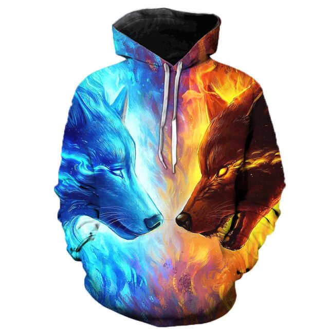 3D Wolf Hoodies Men Hooded Animal Wolf