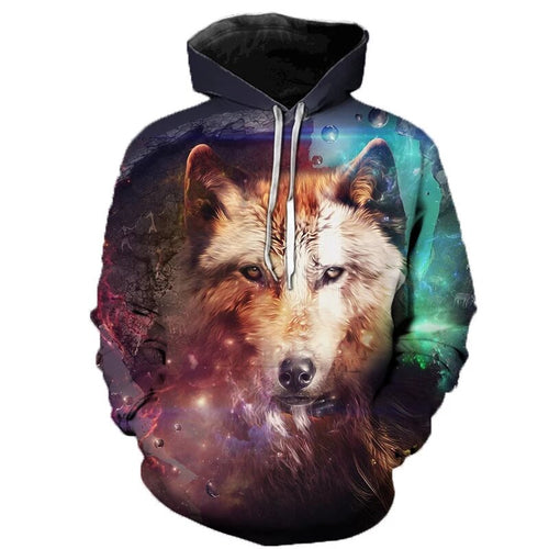 3D Wolf Hoodies Men Hooded Animal Wolf