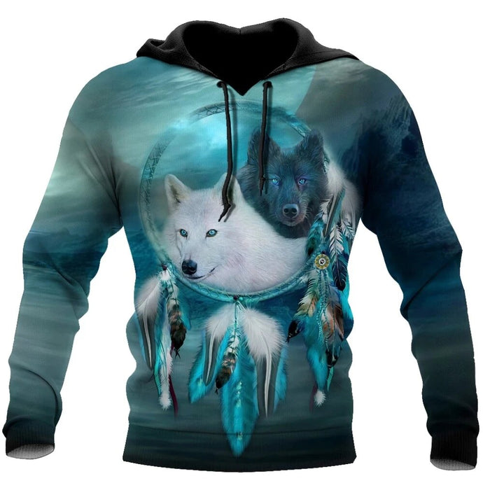 Beautiful Indians Fashion Hoodie Wolf Couple 3D Printed Men