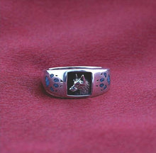 Load image into Gallery viewer, Mens Sterling Silver Southwestern Style Turquoise Gemstone Paw &amp; Claw Wolf Ring