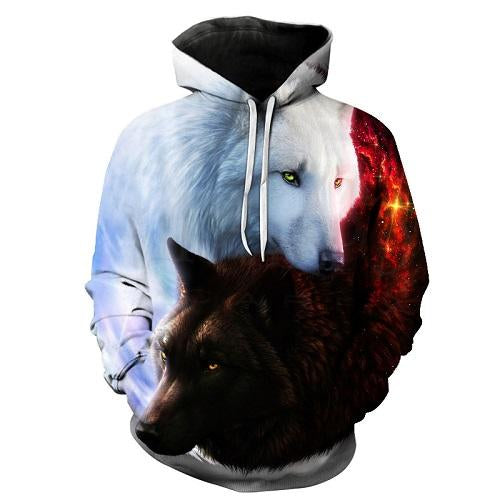 Black and White 3D Wolf Hoodie